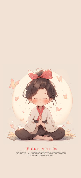 佛系少女卡通可爱锁屏壁纸