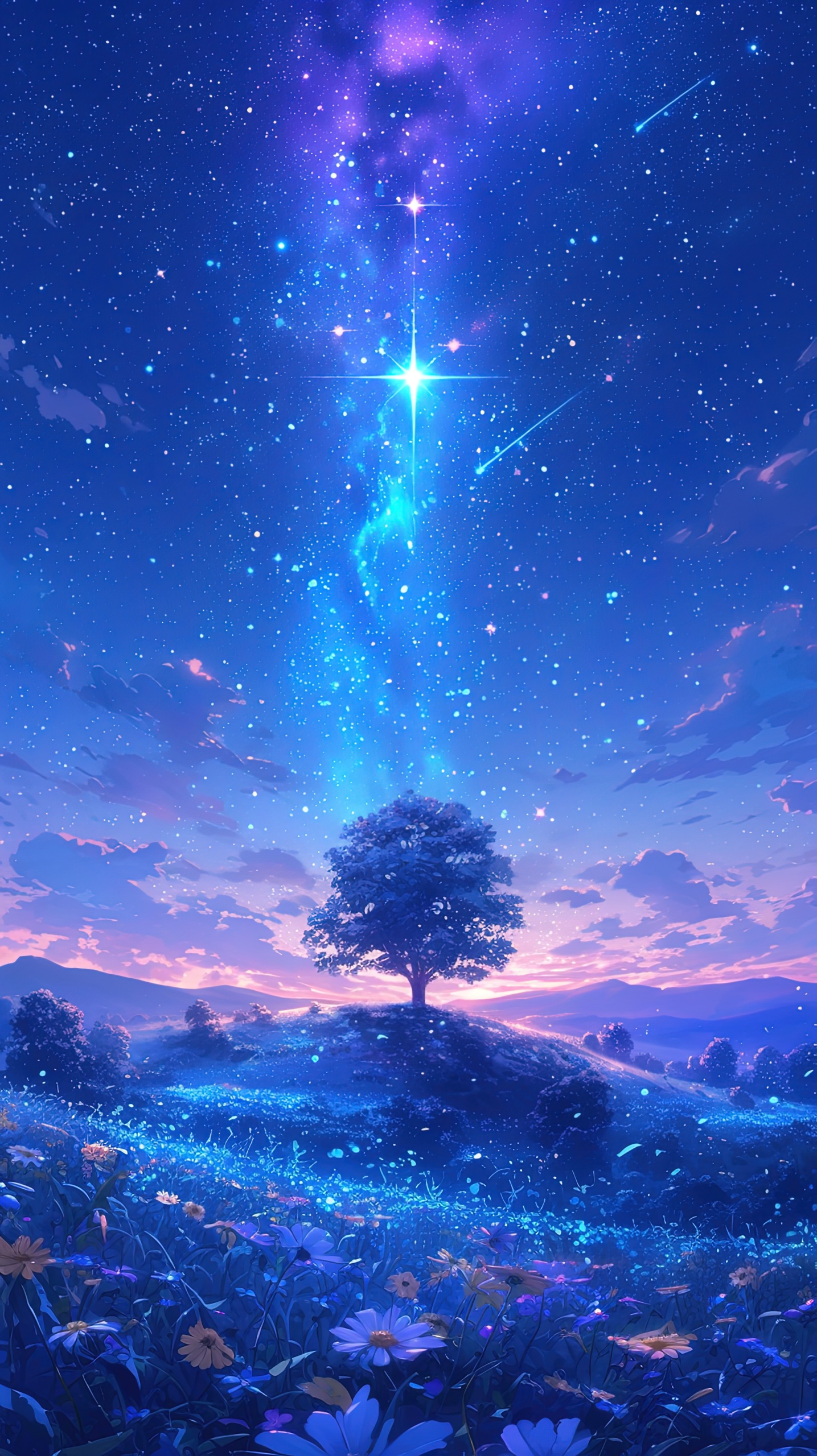 落日晚霞星空草原