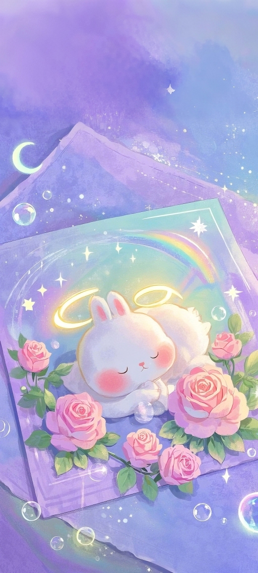 星光洒落粉紫玫瑰萌兔便签