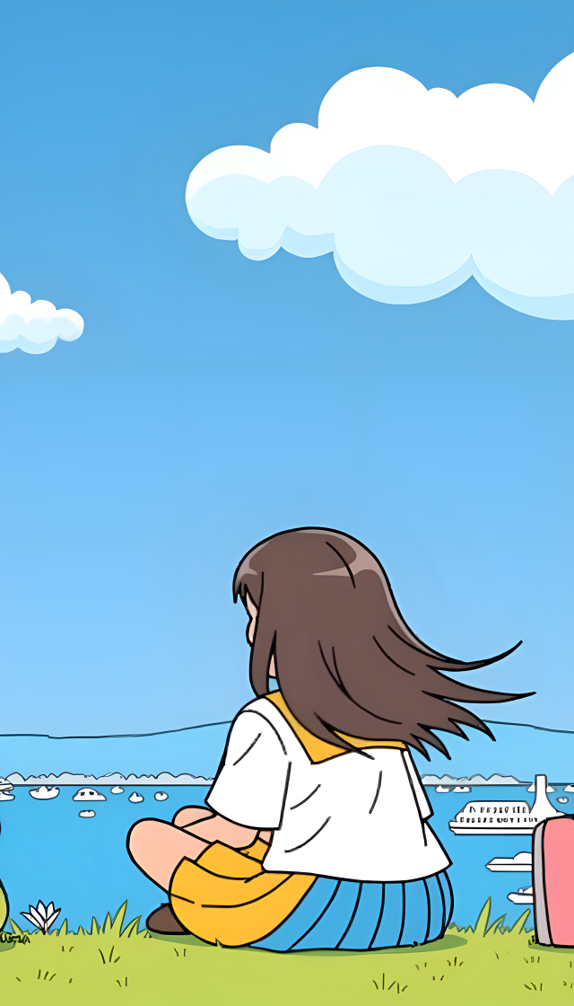 小女孩在看海