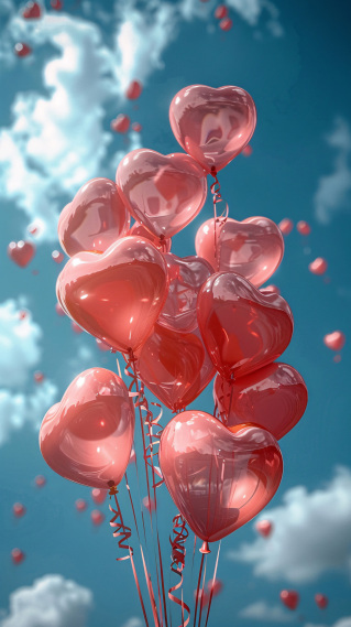 晴空下的爱心汽球