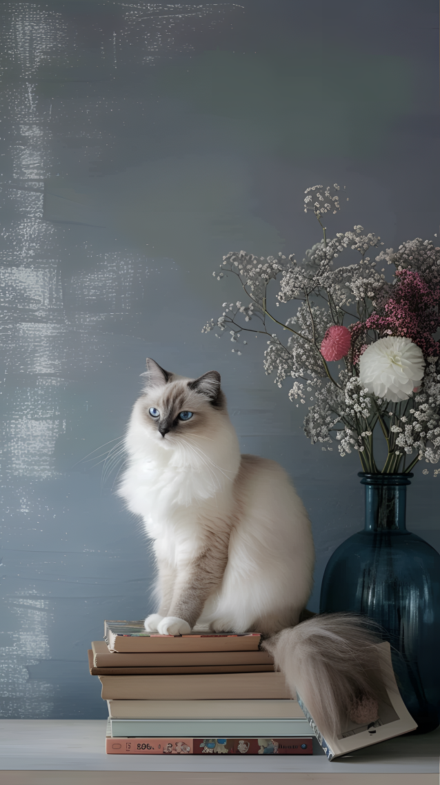 猫与花