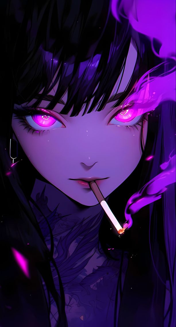紫色抽煙美少女