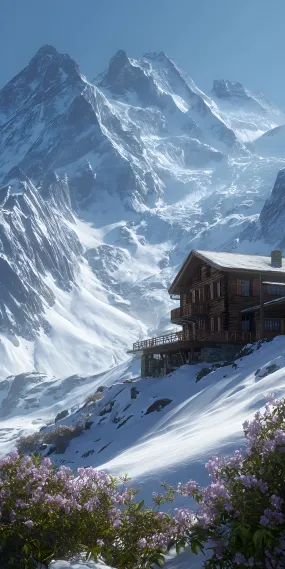 雪域木屋，春意点缀