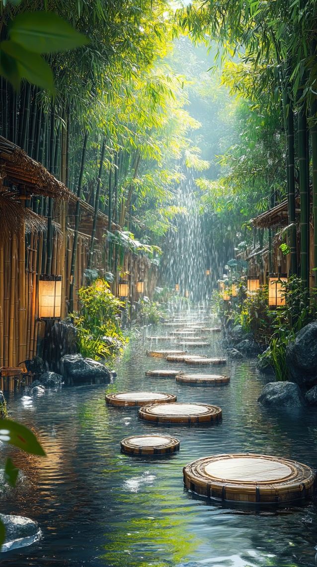 寧靜竹林溪流