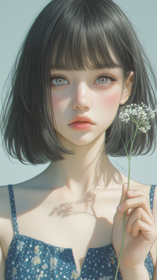 阳光鲜花短发女孩