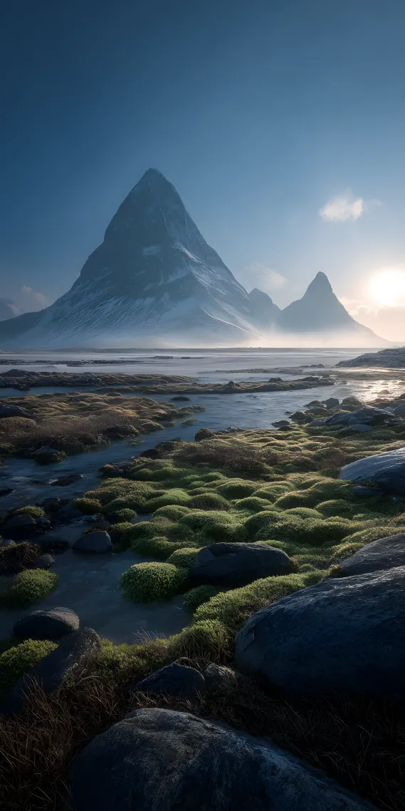 冰与绿的交响，极地晨曦