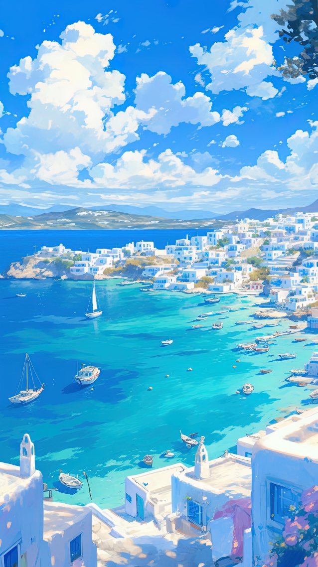 治愈爱琴海海边白房子小镇(风景手机静态壁纸) - 风景手机壁纸下载