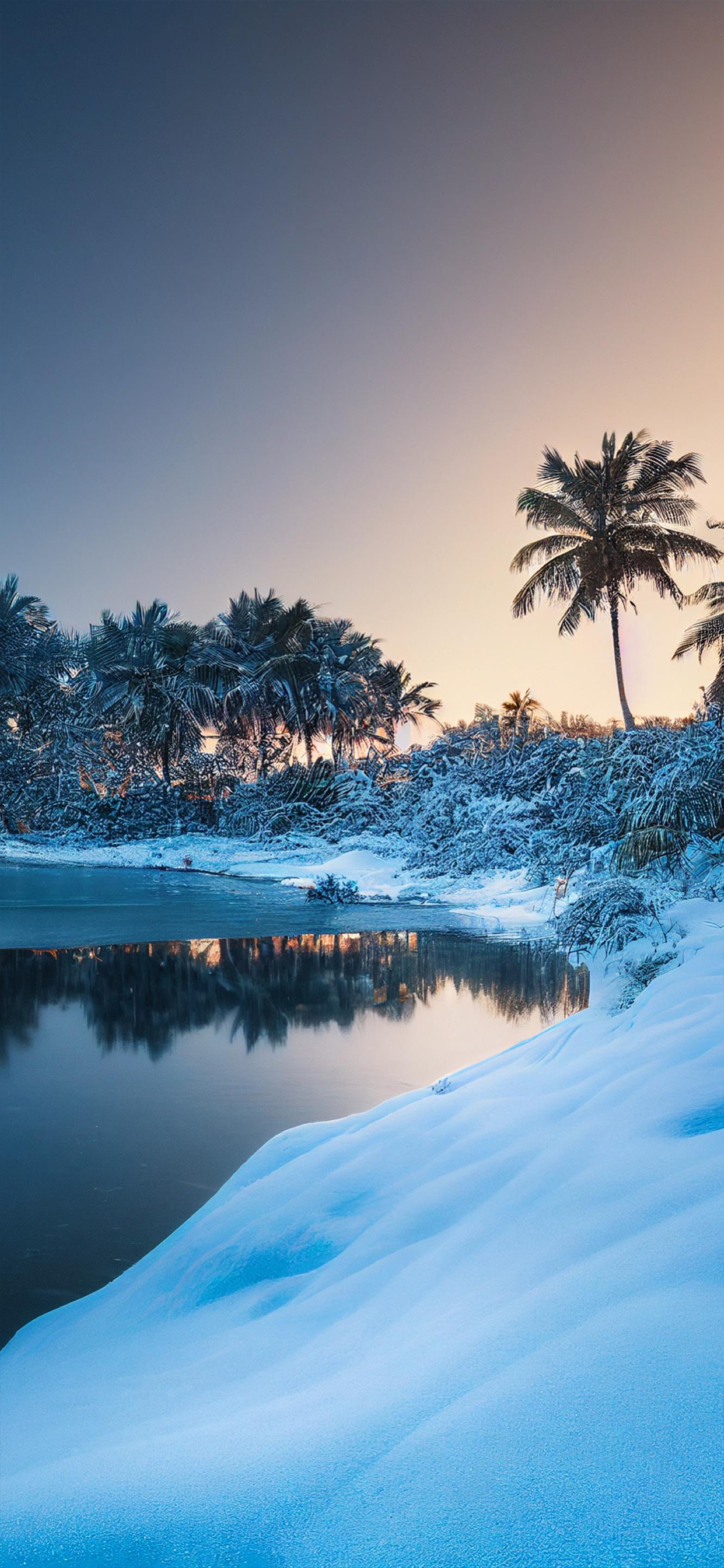 湖边的雪景