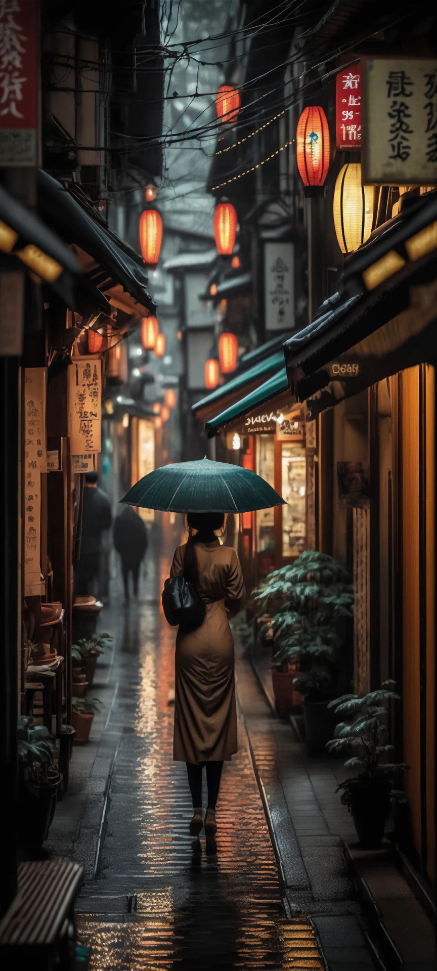 古典小街 撐傘美女