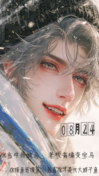 开心雪地男生