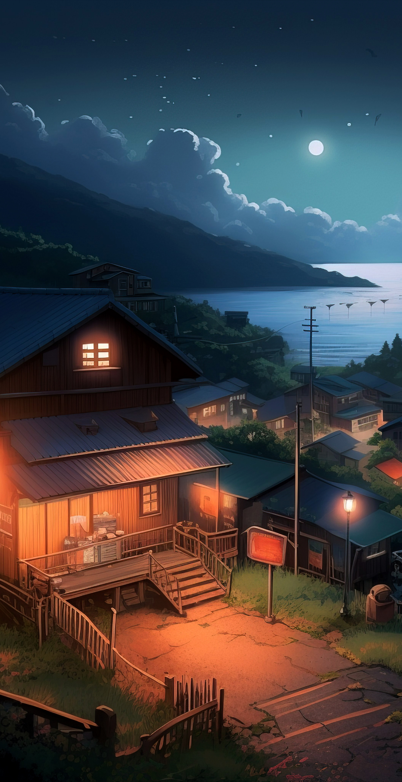 日漫小鎮夜景