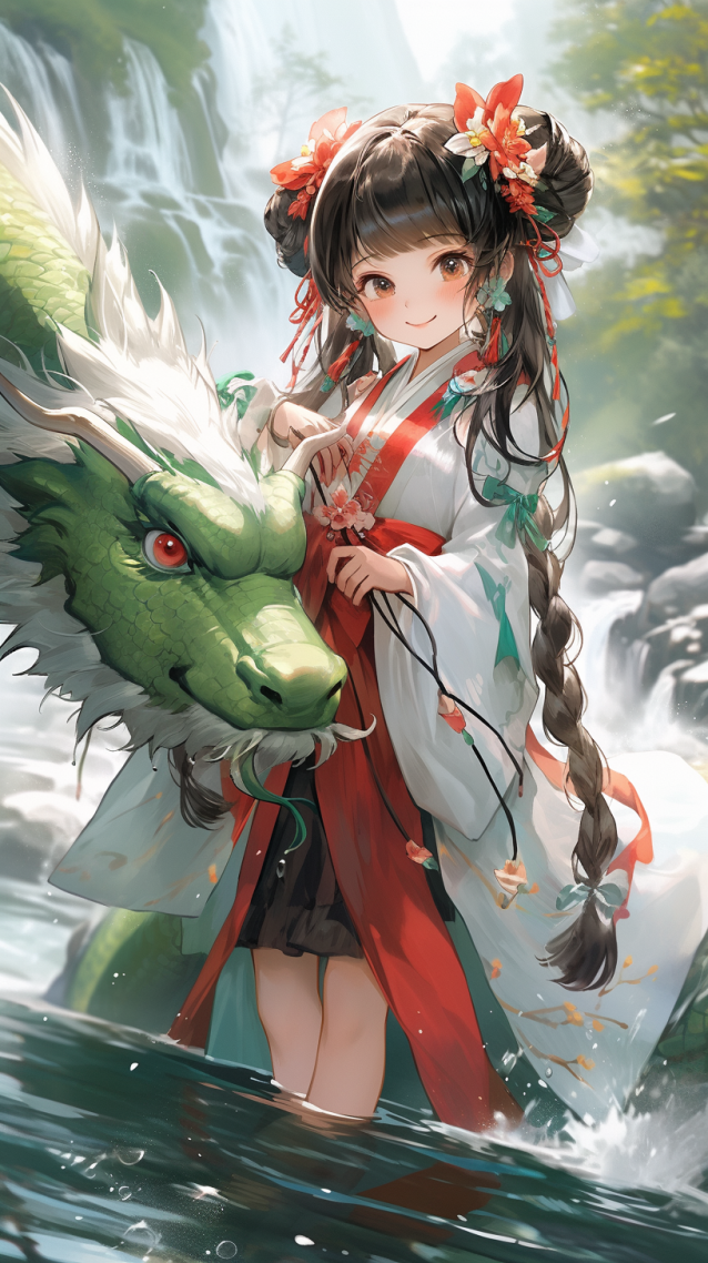 国风女孩驯龙(动漫手机静态壁纸) - 动漫手机壁纸下载 - 元气壁纸