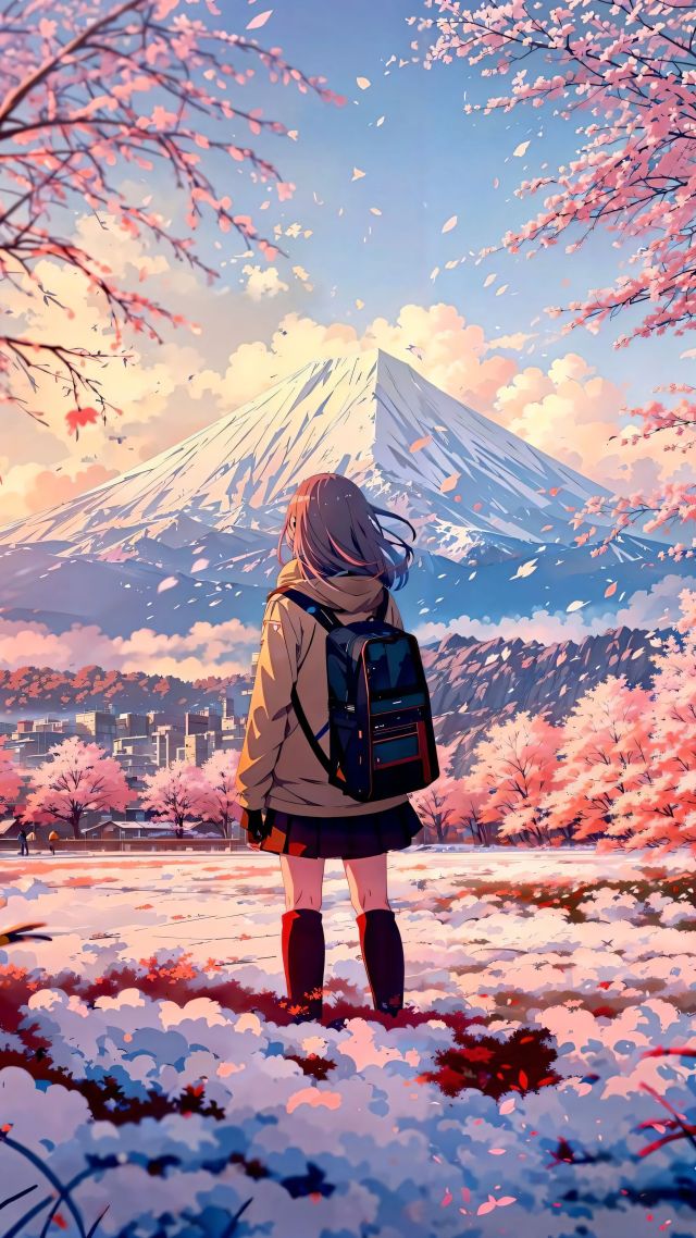 櫻花下的美少女