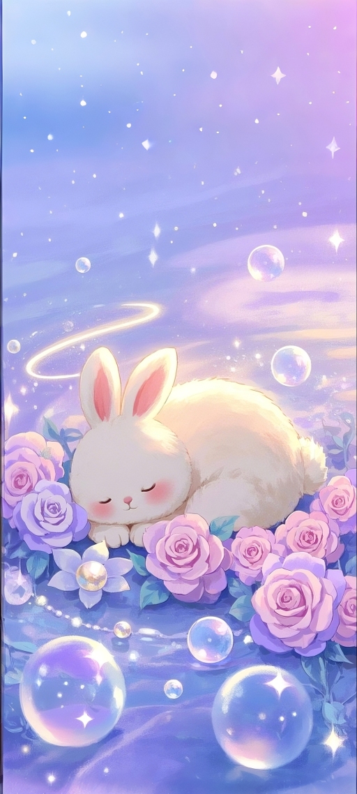 萌兔泡泡柔美的粉紫玫瑰