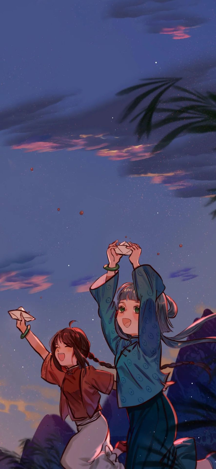 二次元微信背景圖夕陽下的小朋友