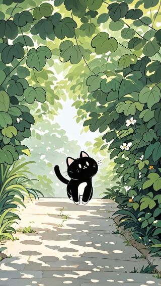 树林里的小黑猫