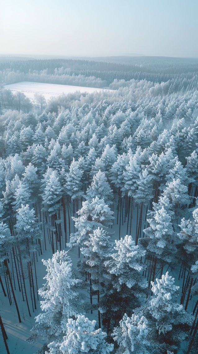 冰冻雪原松林