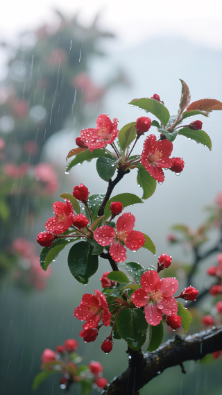 雨中一抹红