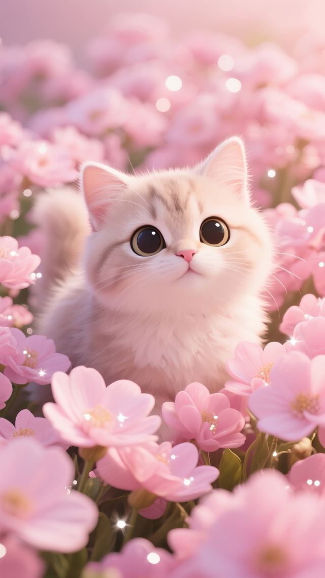 粉红花朵可爱小猫