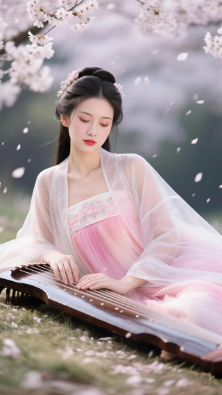 抚琴美女