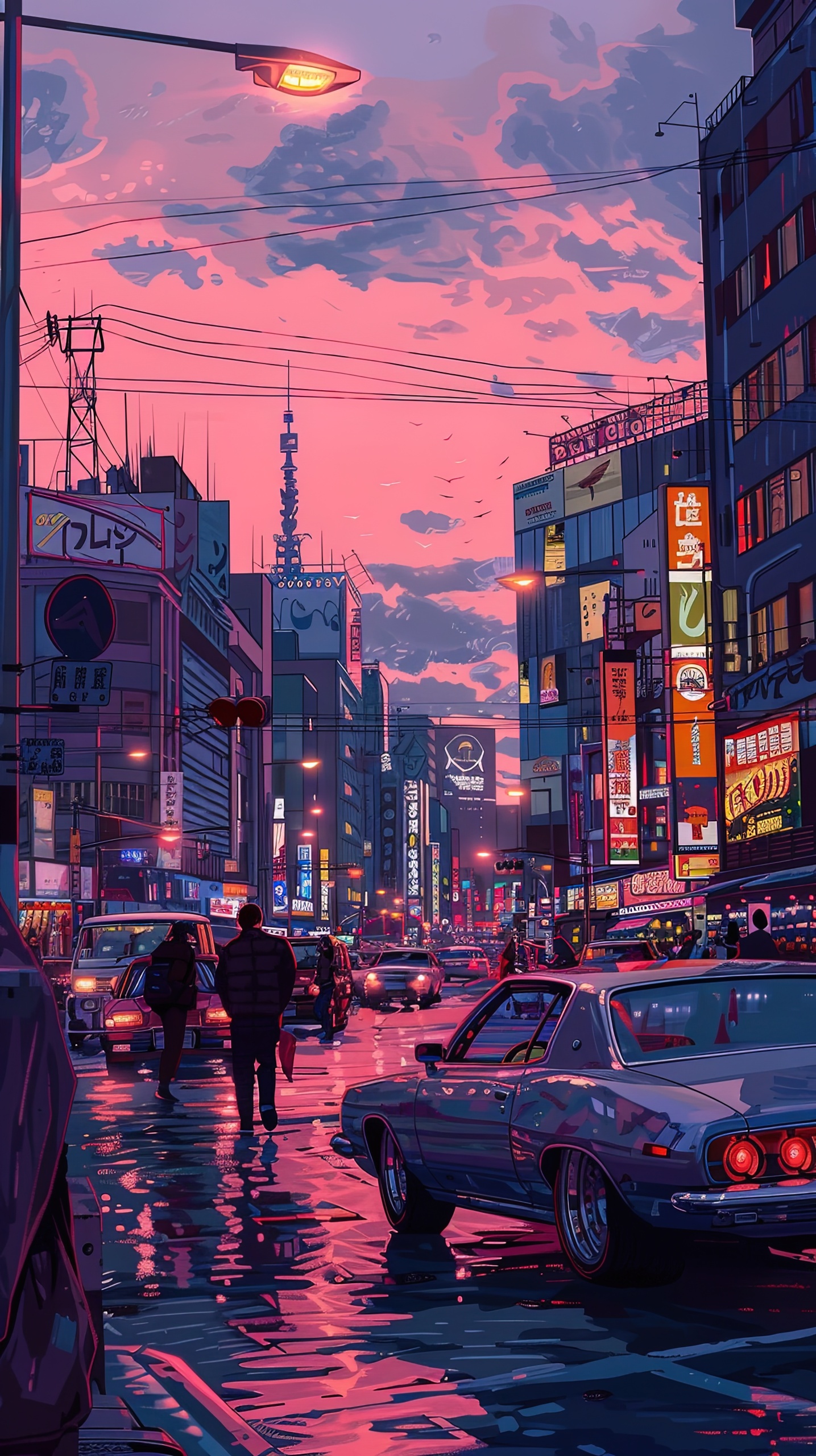 復古日落城市景觀