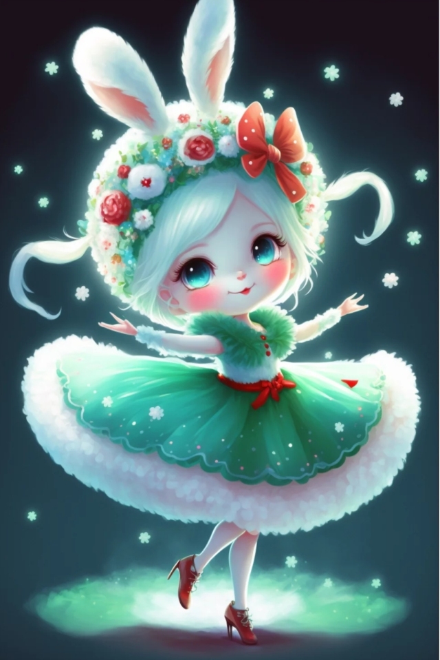 长着长群跳舞的兔子