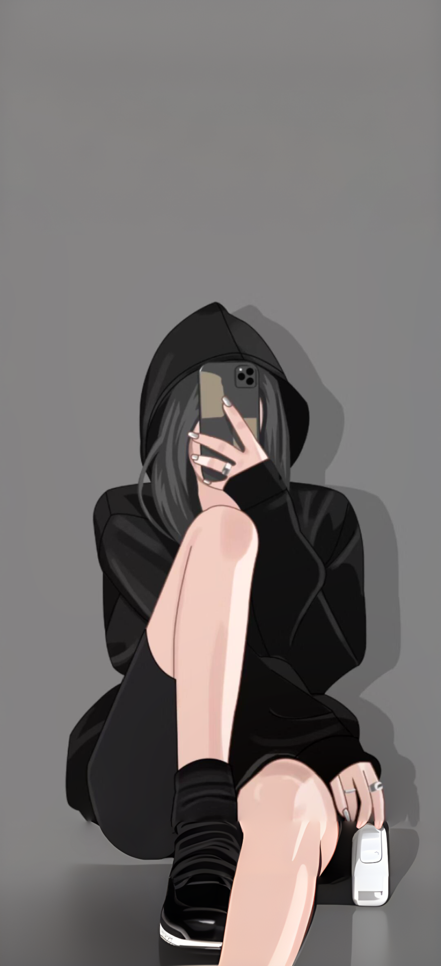 一个拿手机的插画女孩