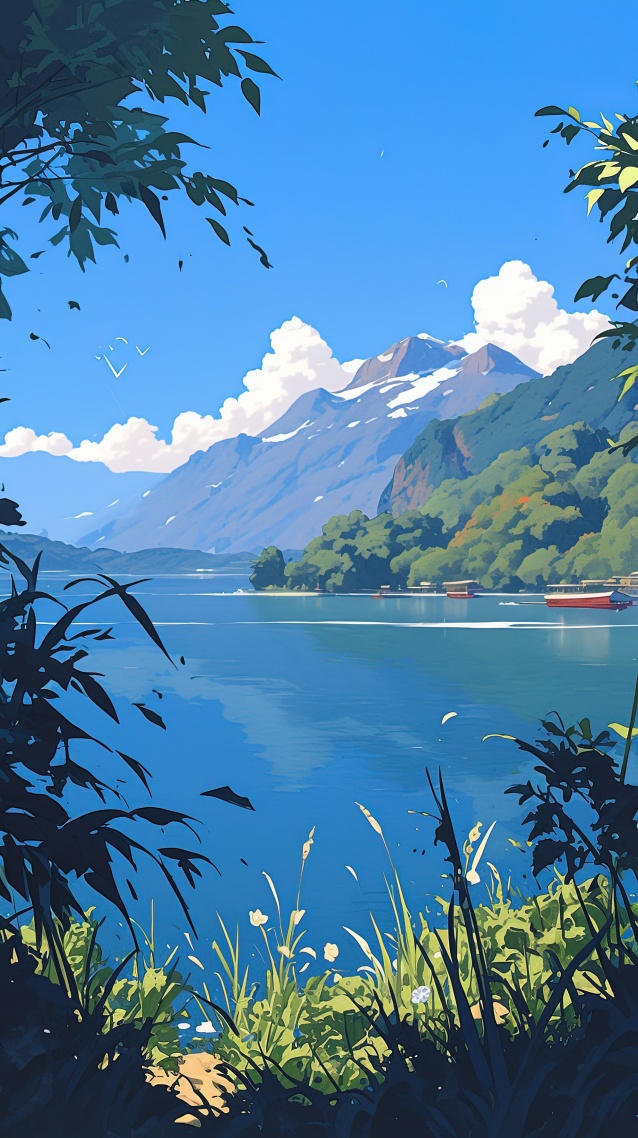 綠色護眼山谷湖泊
