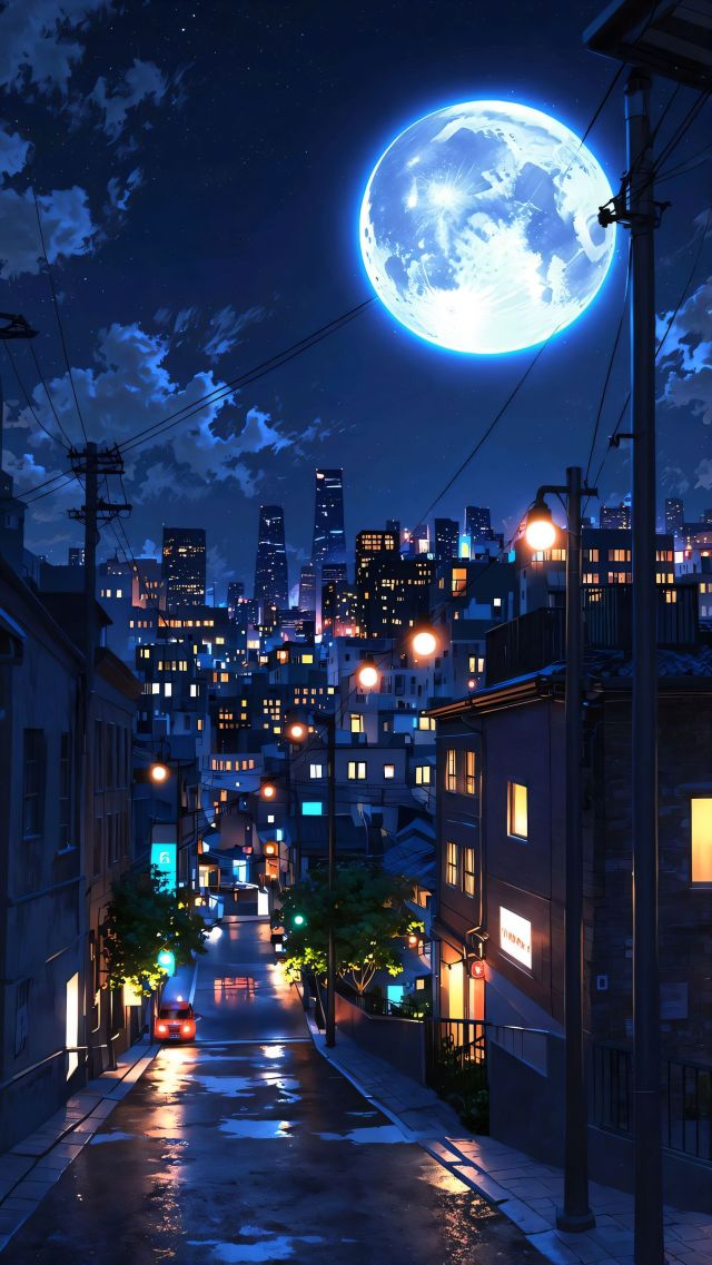 日系夜晚街道(动漫手机静态壁纸)