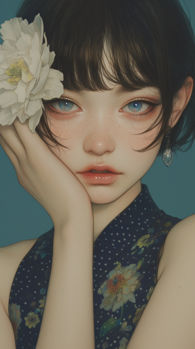 鲜花短发美女