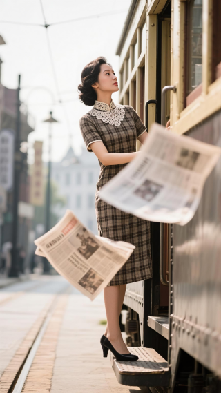 民国风电车美女