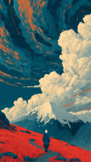 红蓝交织的山间独旅