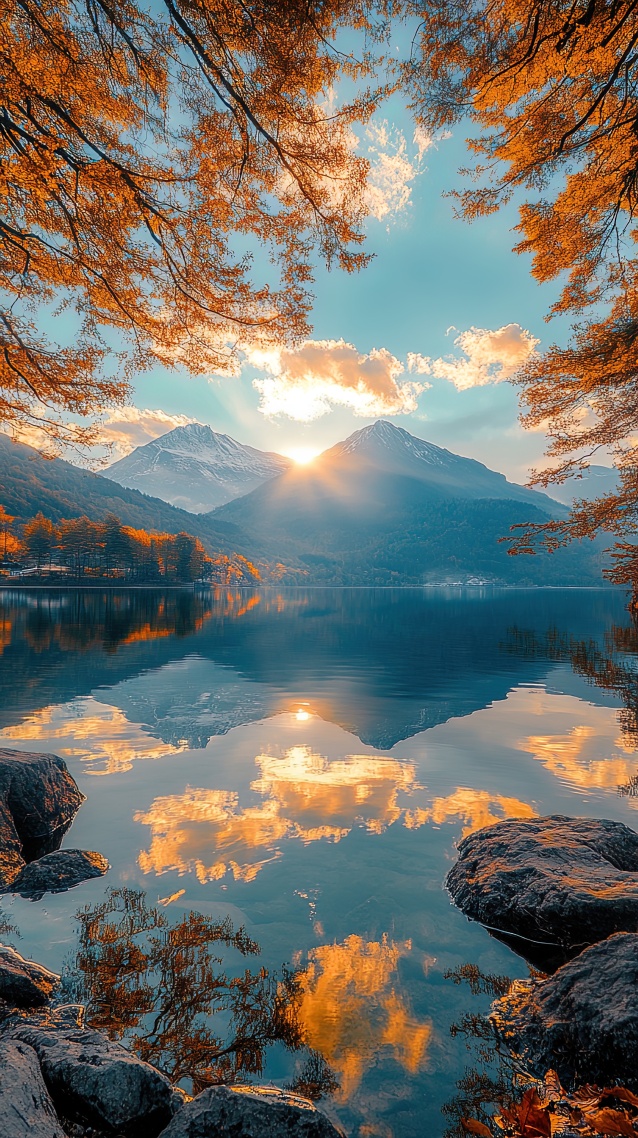 秋日富士山湖泊