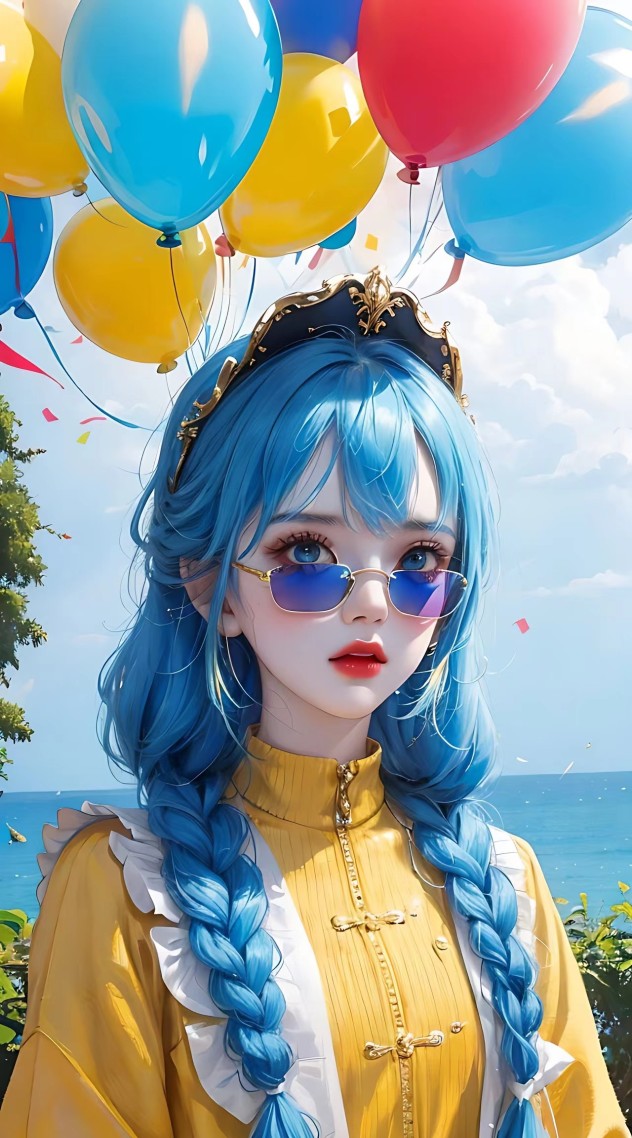 戴藍色墨鏡的彩虹女孩