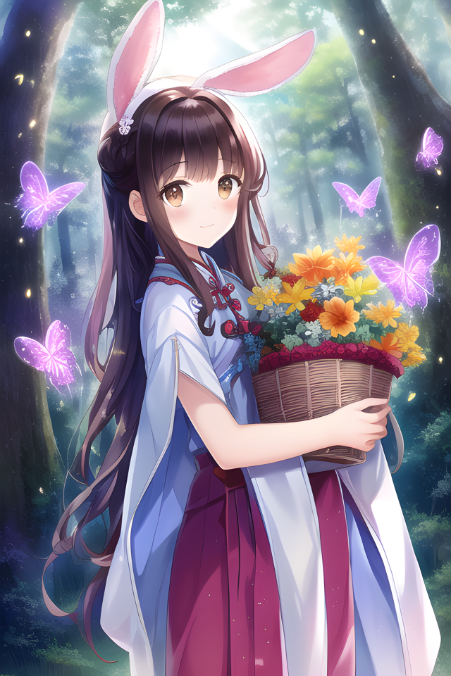 抱著花籃的森林少女
