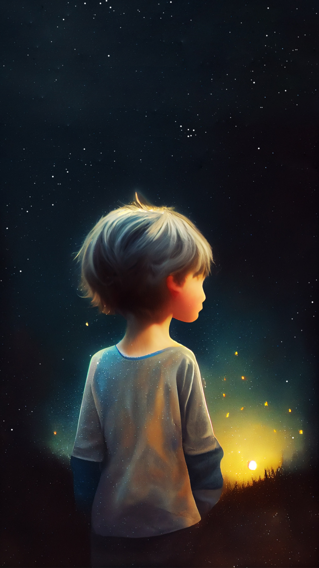 星空下的小男孩