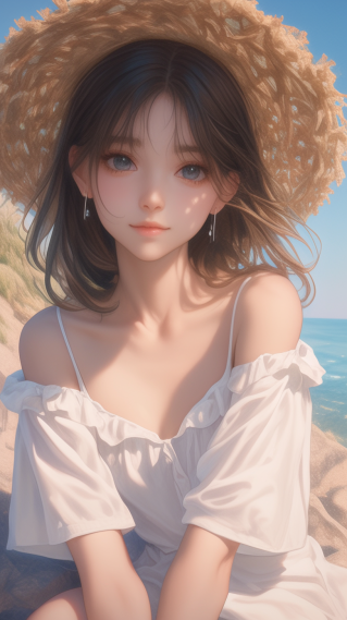 阳光海边甜美女孩