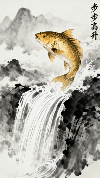 鲤鱼跃龙门步步高升