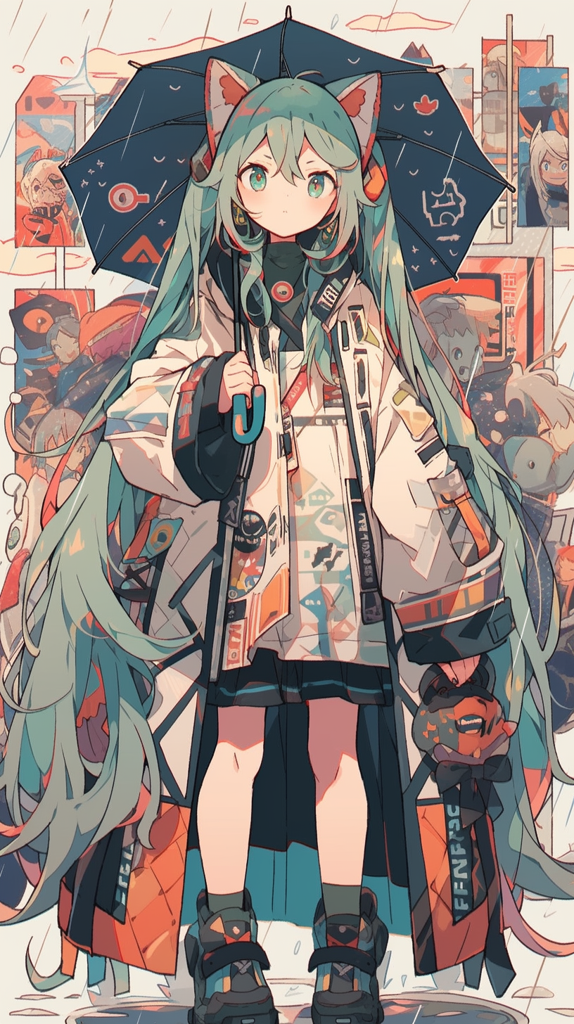 撑雨伞的初音