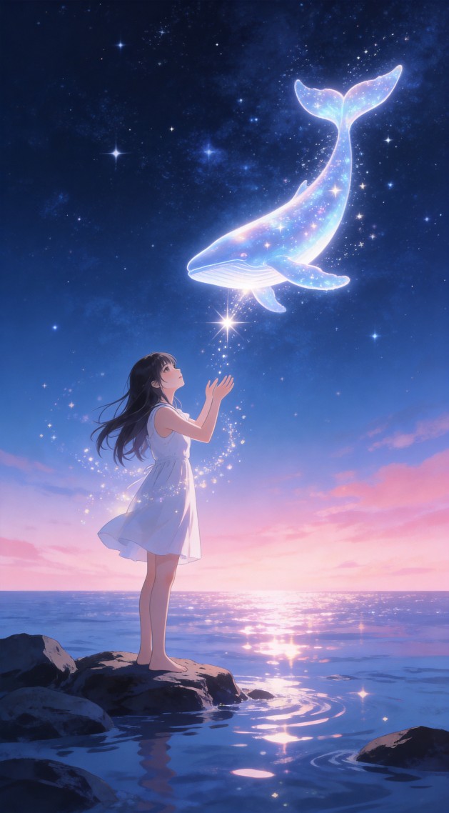 梦幻鲸鱼与少女星空