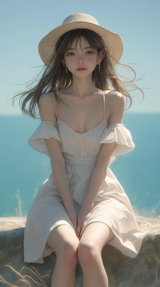 海边清新清纯美女