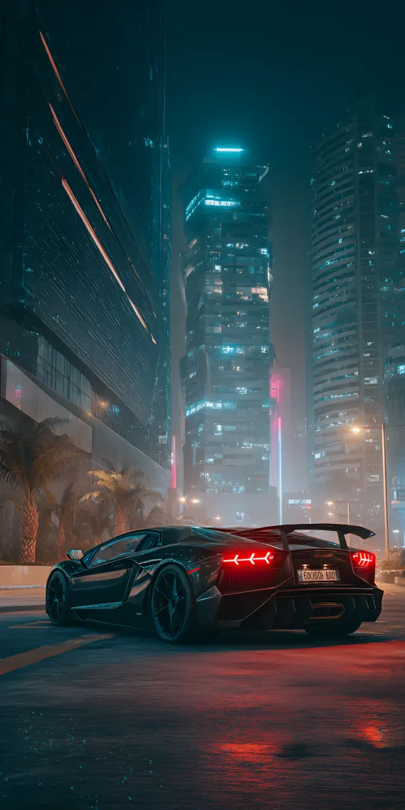 夜幕下的未来之城，超级跑车的赛博幻影