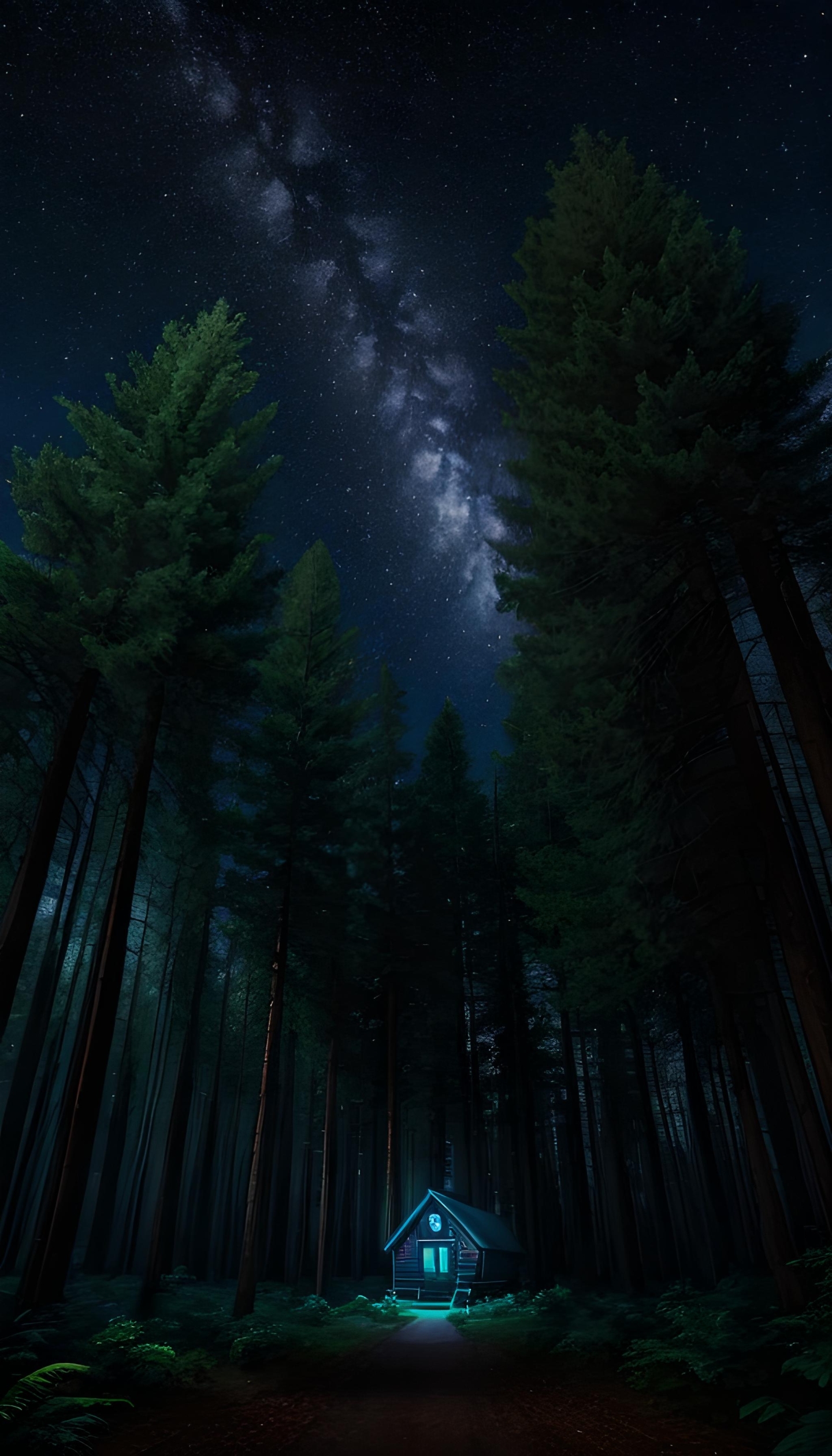 夜色中的小屋