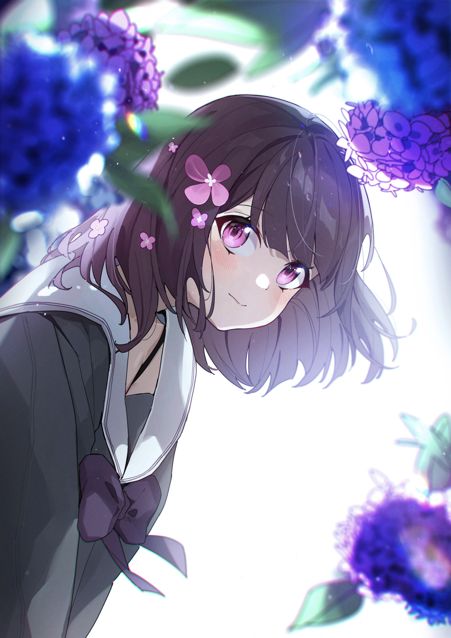 绣球花中的少女