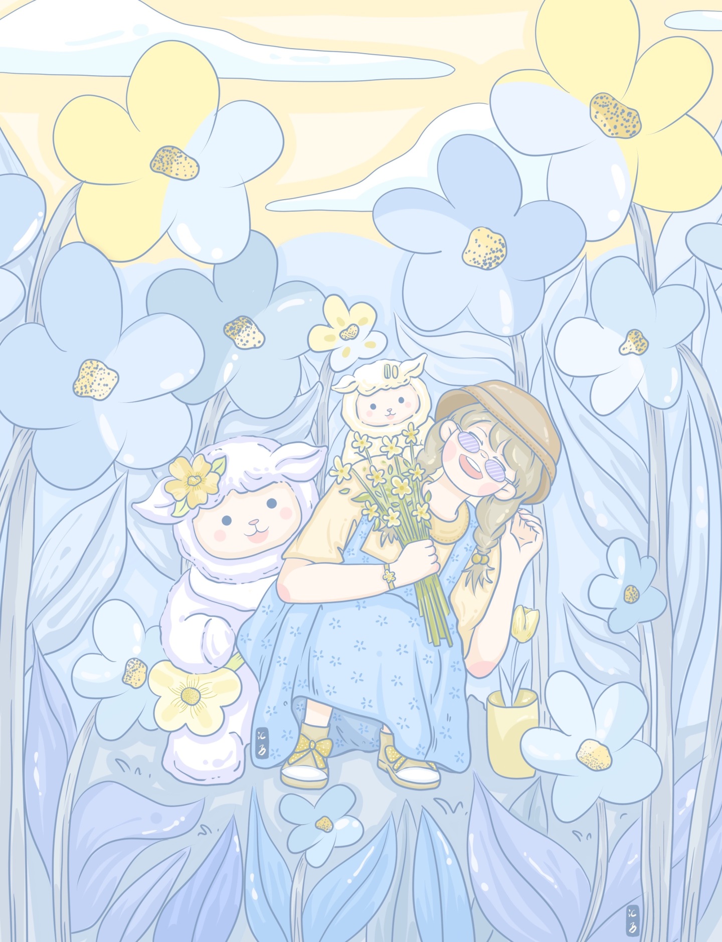 原創治愈系插畫壁紙｜一起躲貓貓?