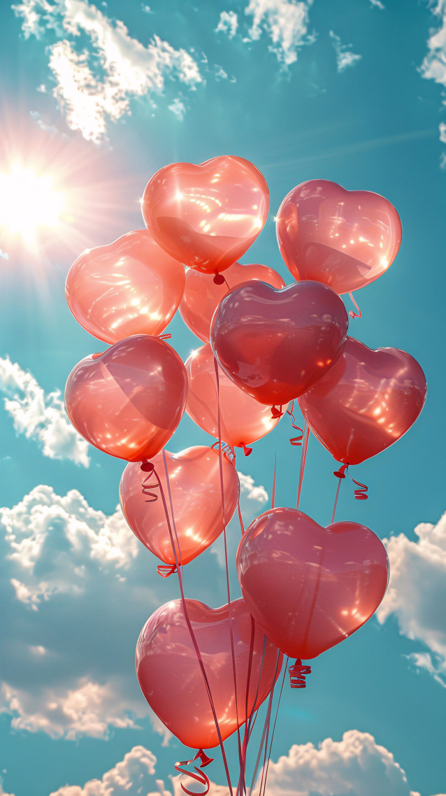晴空下的爱心汽球