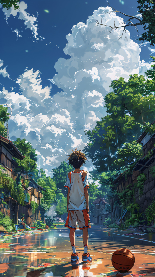 雨天下的篮球场