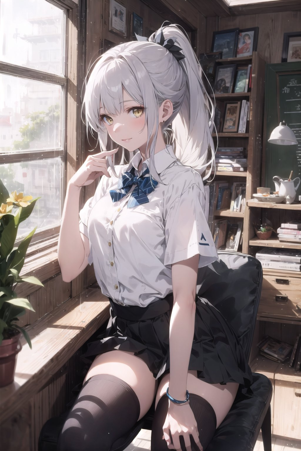 窗边的白毛JK萝莉