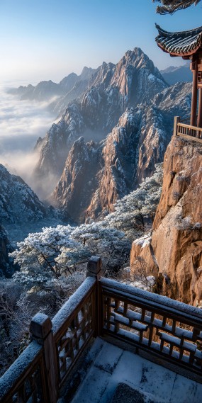 雪霁云海间，古亭映山川